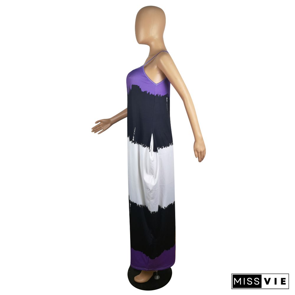 Tie Dye Spaghetti Straps Loose Pocket Maxi Dress