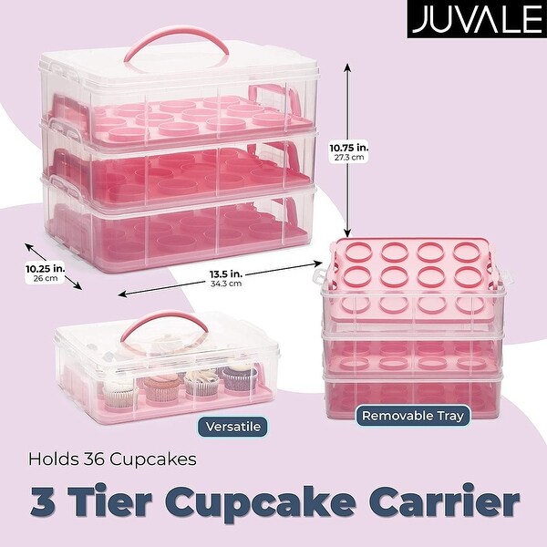 3 Tier Cupcake Carrier with Lid， Holds 36 Cupcakes (13.5 x 10.25 x 10.75 In)