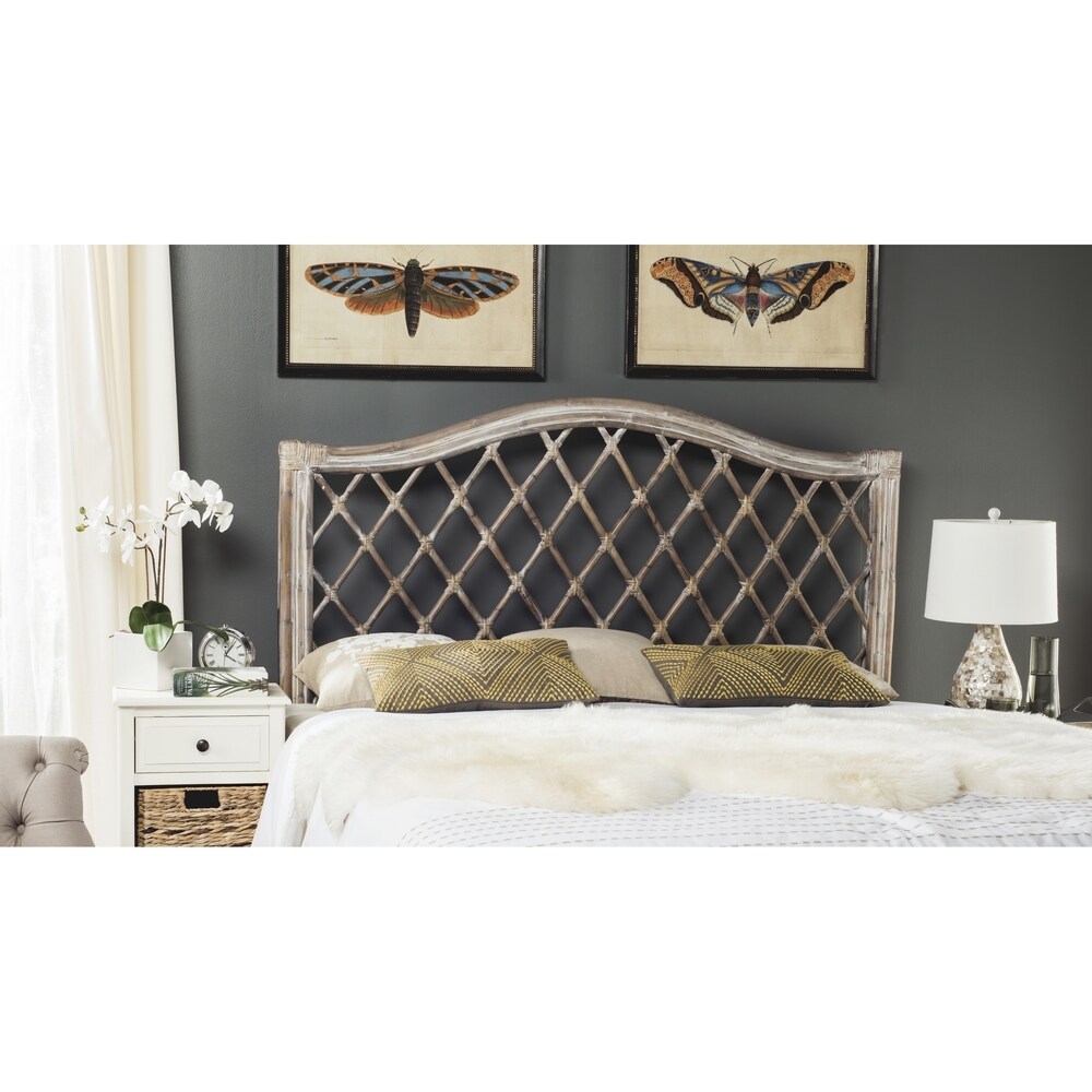 SAFAVIEH Gabrielle Antique Grey Rattan Wicker Trellis Headboard (Full)