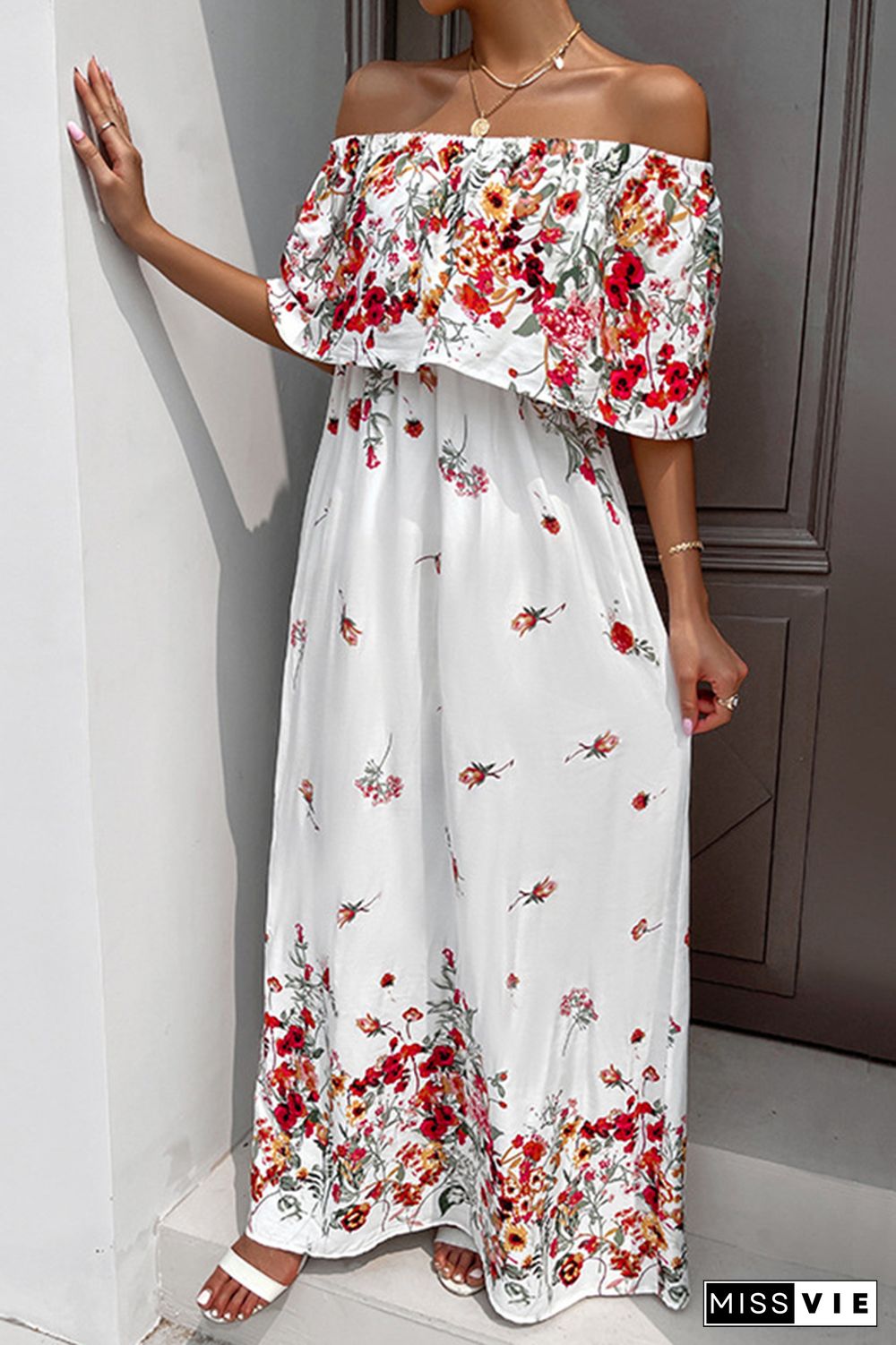 Off Shoulder Floral Maxi Dress Wholesale