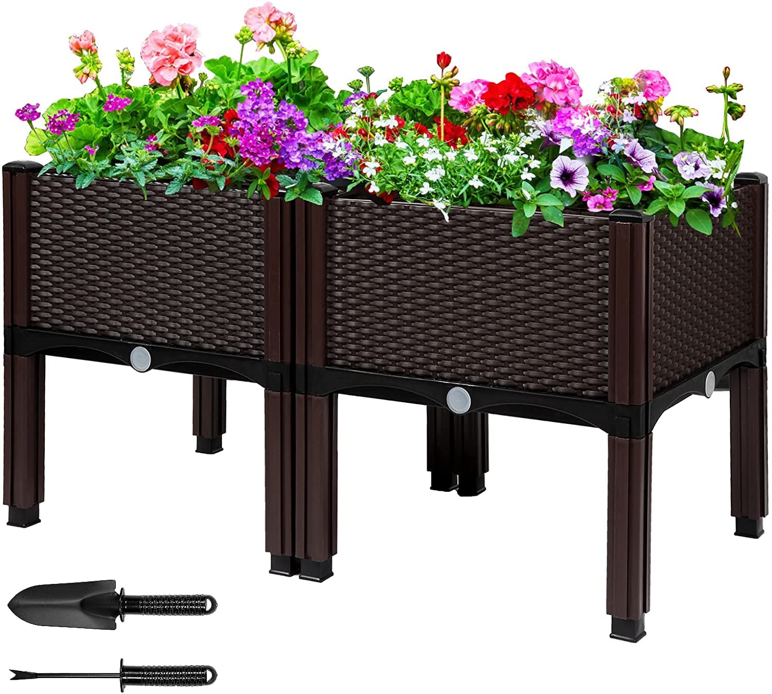 Raised Garden Bed with Legs, 17" H Elevated Planter Box with Gardening Tools 2 Packs Brown