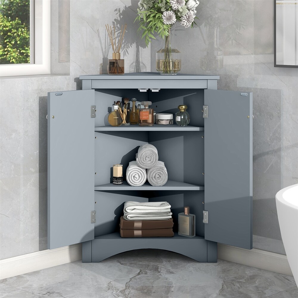 Triangle Bathroom Freestanding Storage Cabinet with Adjustable Shelves