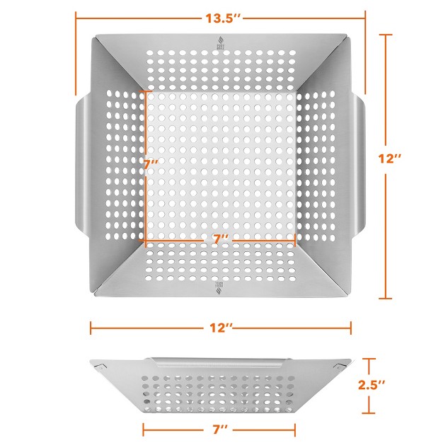 Pure Grill Stainless Steel Vegetable Grilling Basket Square Wok Tray Grill Topper