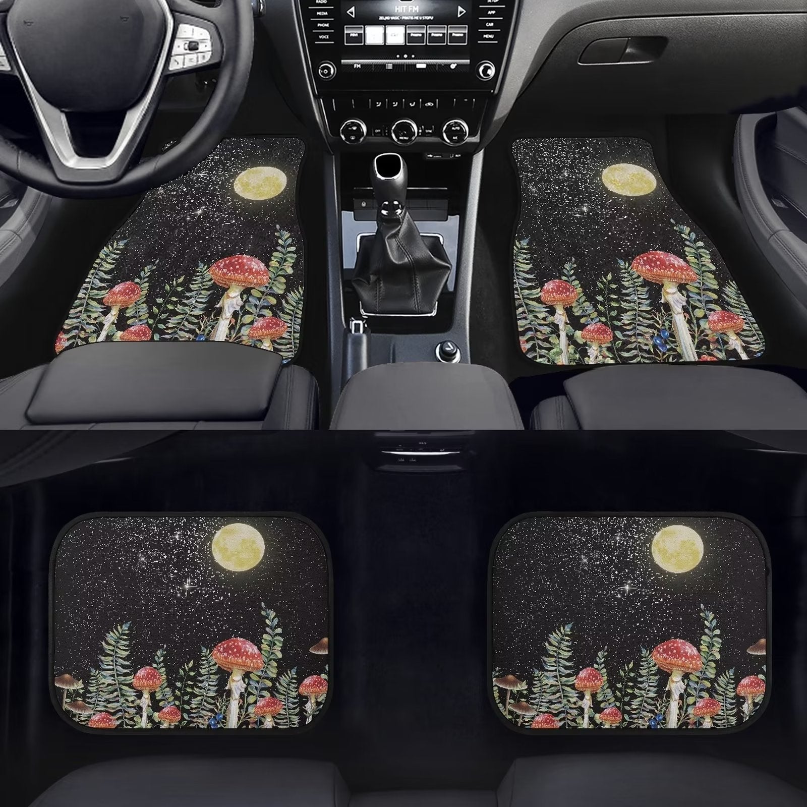 FKELYI Mushroom Star Night Car Floor Mat 4 Pieces Comfortable Rubber Carpet Mat Decor Non-Slip Heavy Duty Floor Liners for Most Sedan SUV Van，All Weather