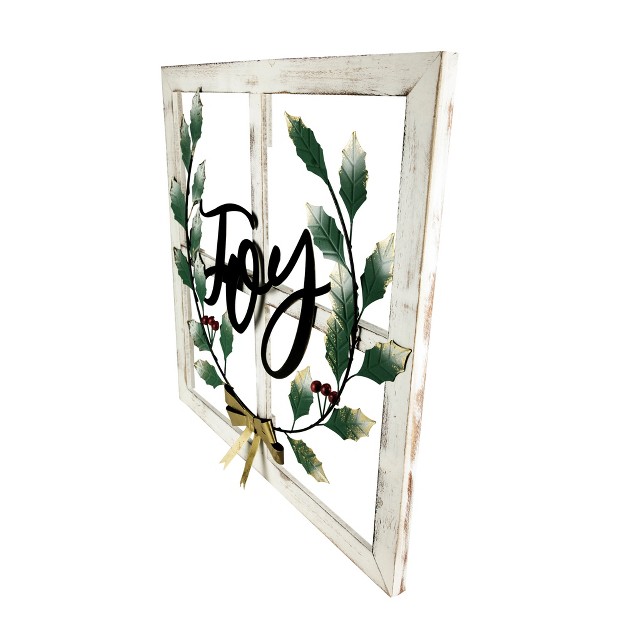 Joy Window Frame With Holly Christmas Wall Sign