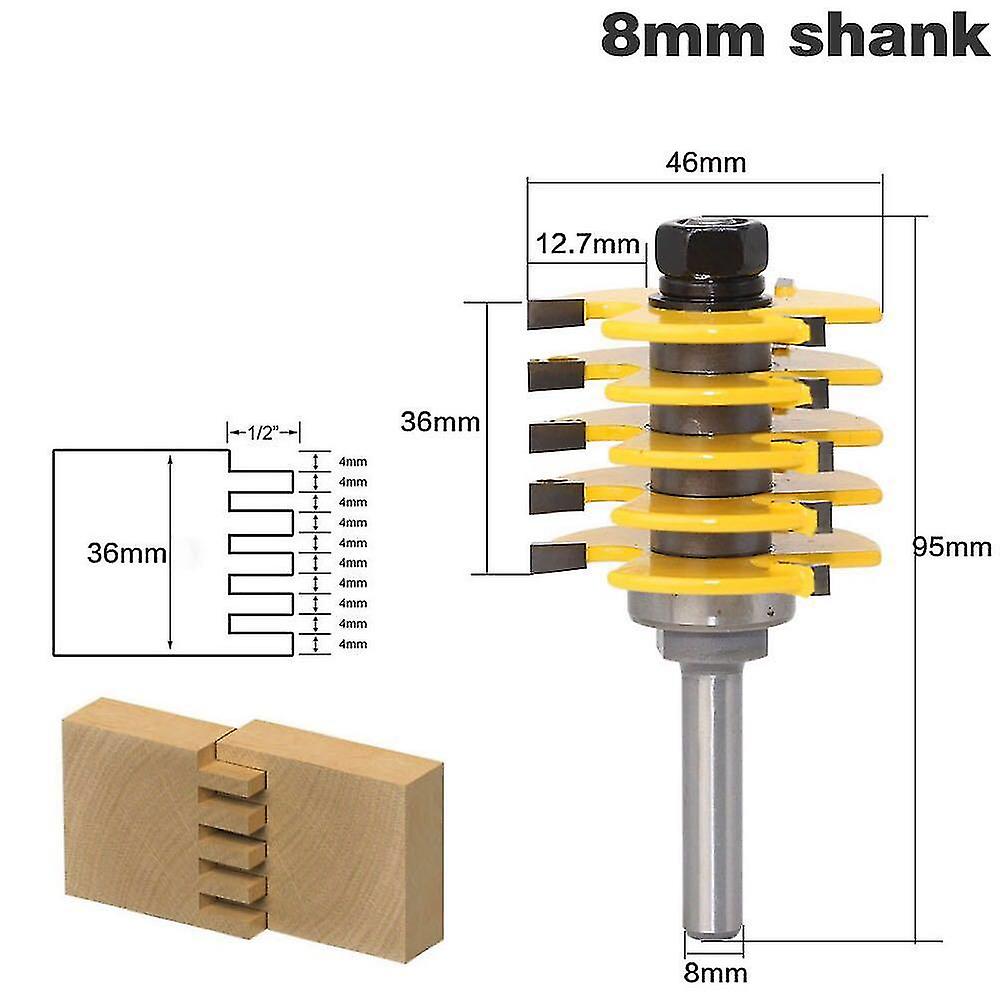 8mm Shank Professional Finger Joint Router Bit - 5 Adjustable 3 Flute Wood Cutter Blades With 46mm Cutting Diameter For Woodworking Tools