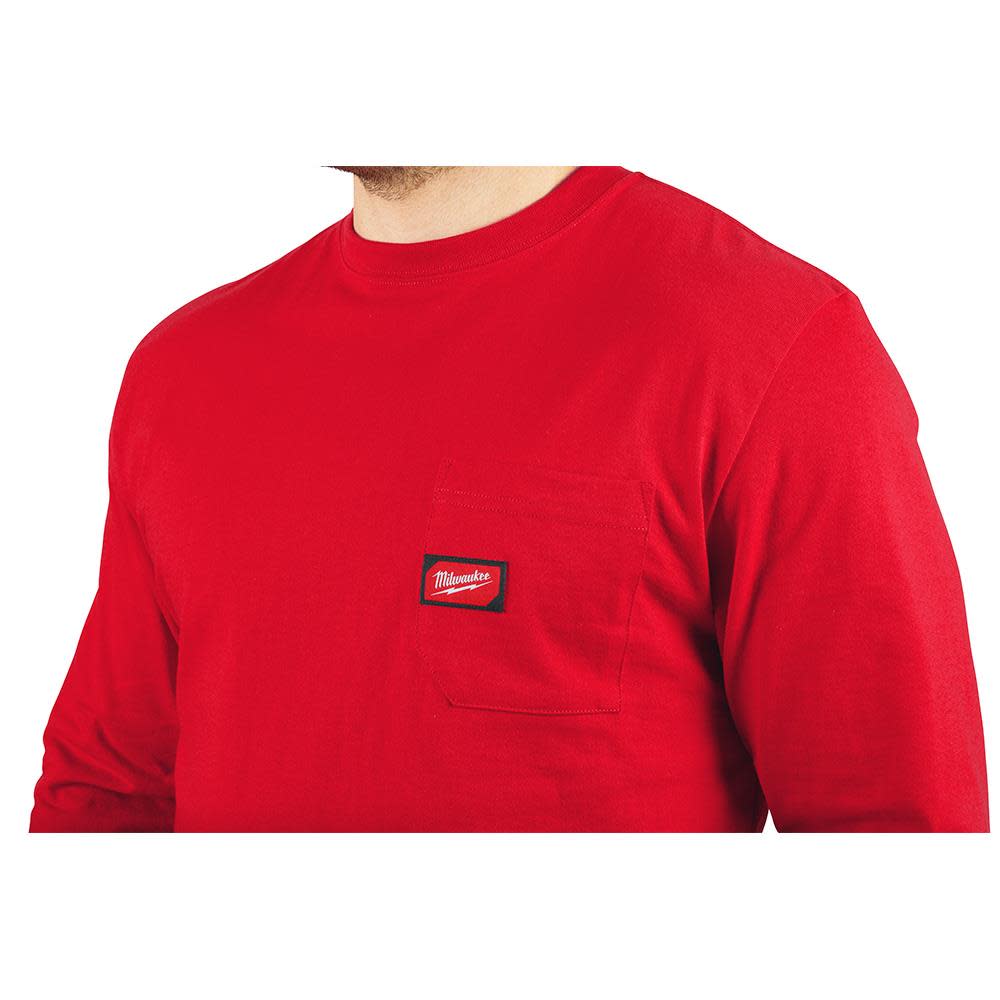 Heavy Duty Red Pocket Long Sleeve T-Shirt ; Small ;