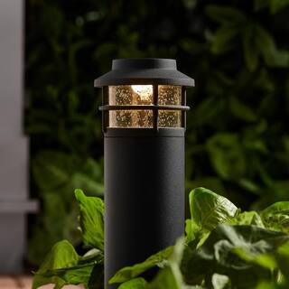 Hampton Bay Marion 12''H Black Low Voltage LED Bollard Path Light with Seeded Glass LBW1501LM-01