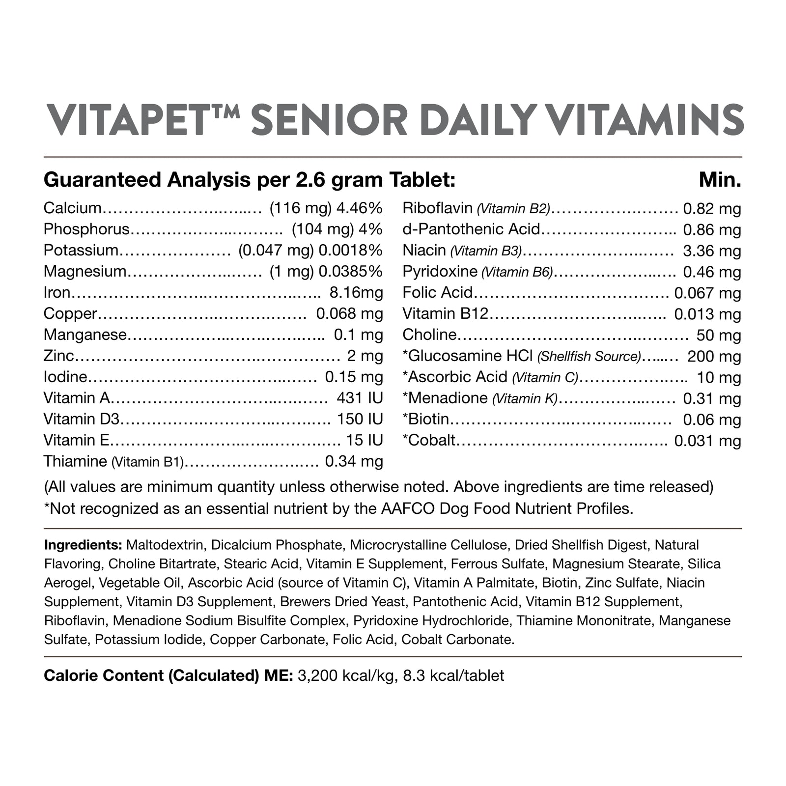 NaturVet VitaPet Senior Daily Vitamins Plus Glucosamine for Dogs， 60 c