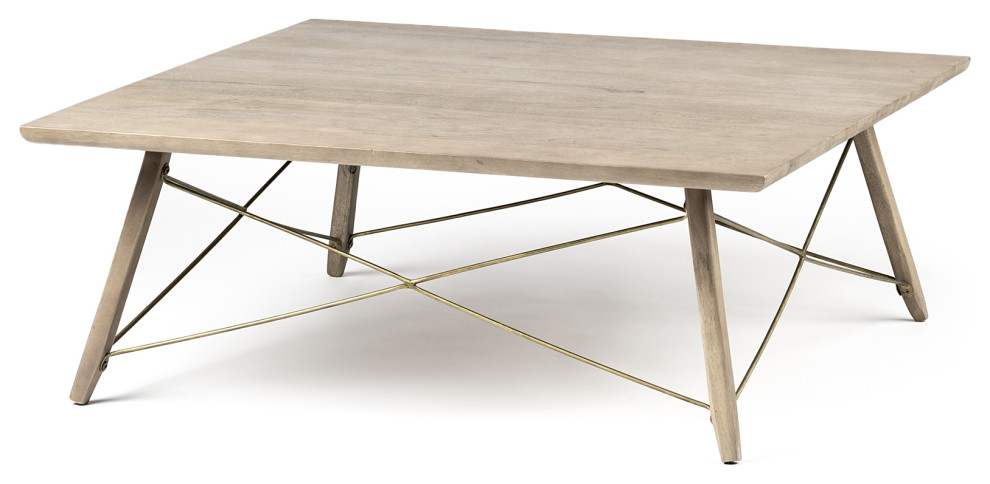 HomeRoots Square Solid Wood Top and Legs Coffee Table WithMetal Bracing   Midcentury   Coffee Tables   by HomeRoots  Houzz