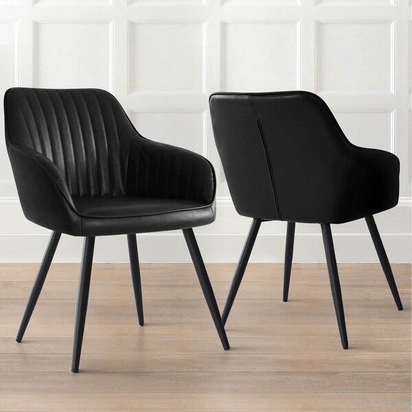 KOSSMAI Set of 2 Faux Leather Side Dining Chairs with Arm