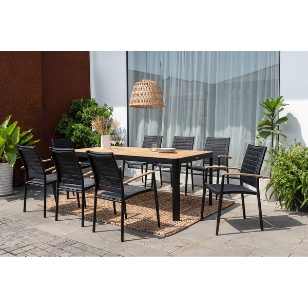 Amazonia FSC Certified Teak and Aluminum Petherson Outdoor Patio Dining Set