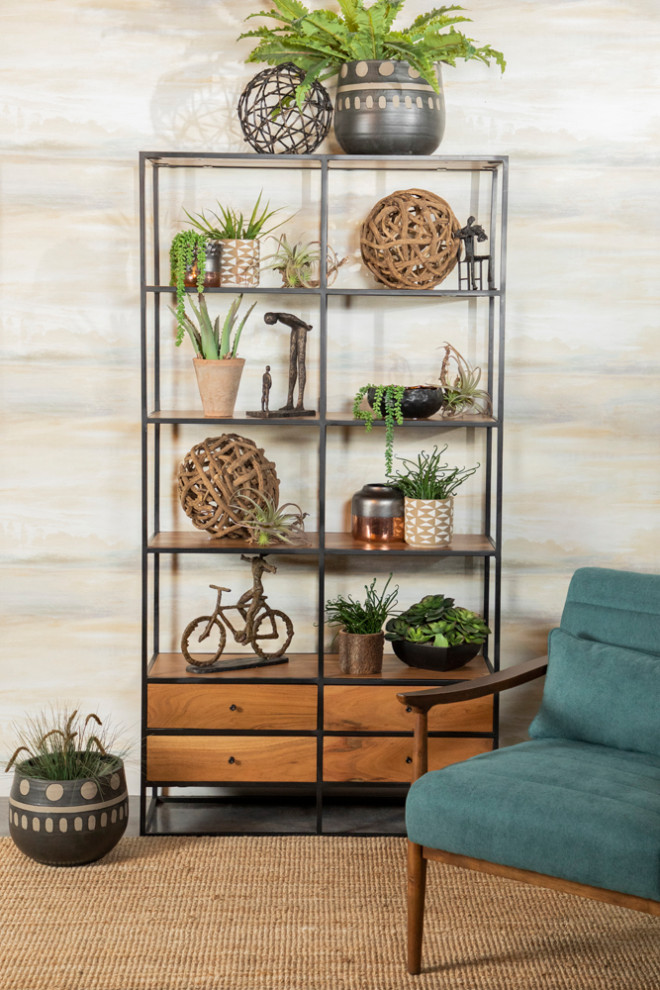 Belcroft 4 drawer Etagere Natural Acacia and Black   Modern   Bookcases   by Modon  Houzz