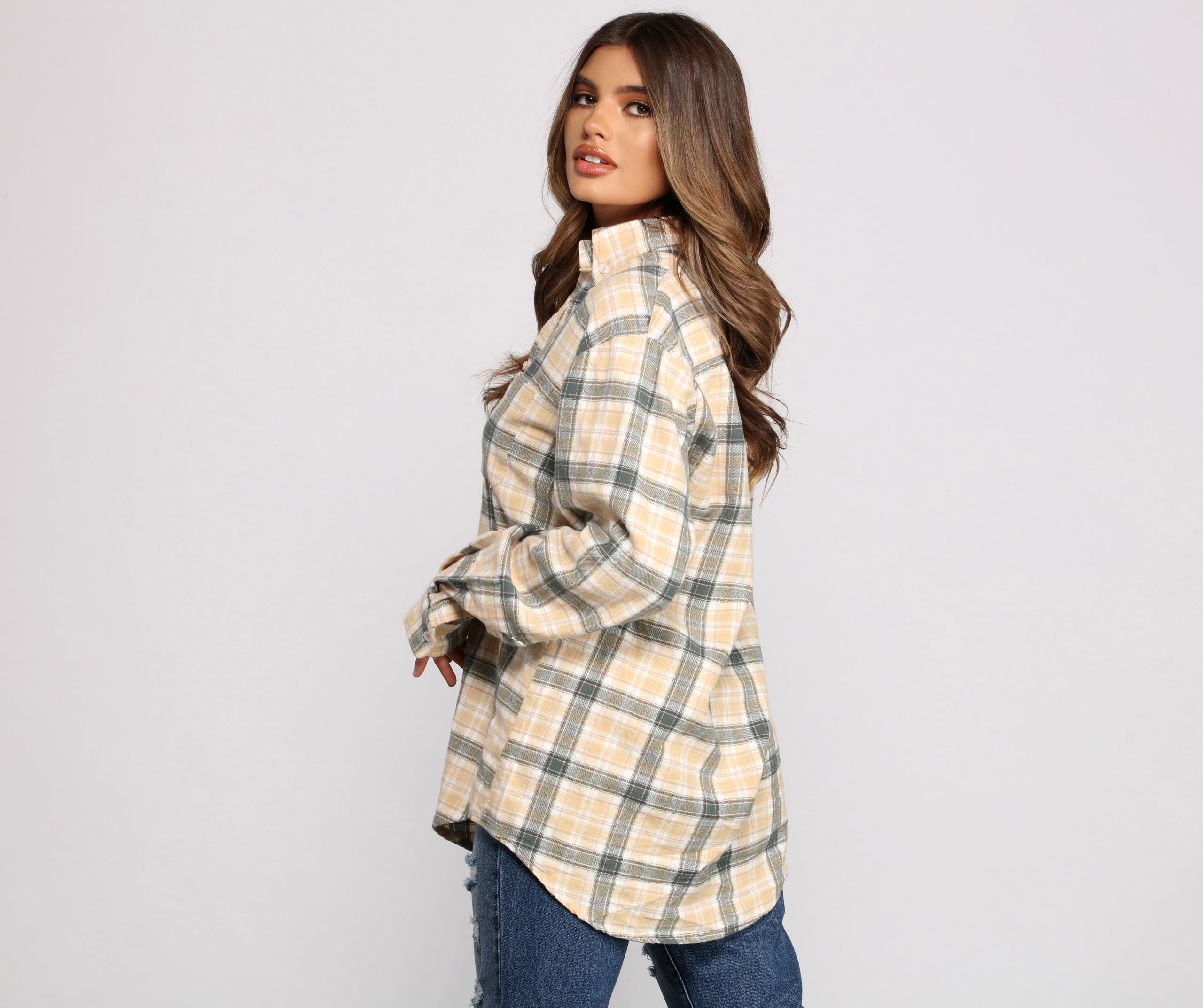 Effortlessly Edgy Mood Button-Up Flannel Tunic