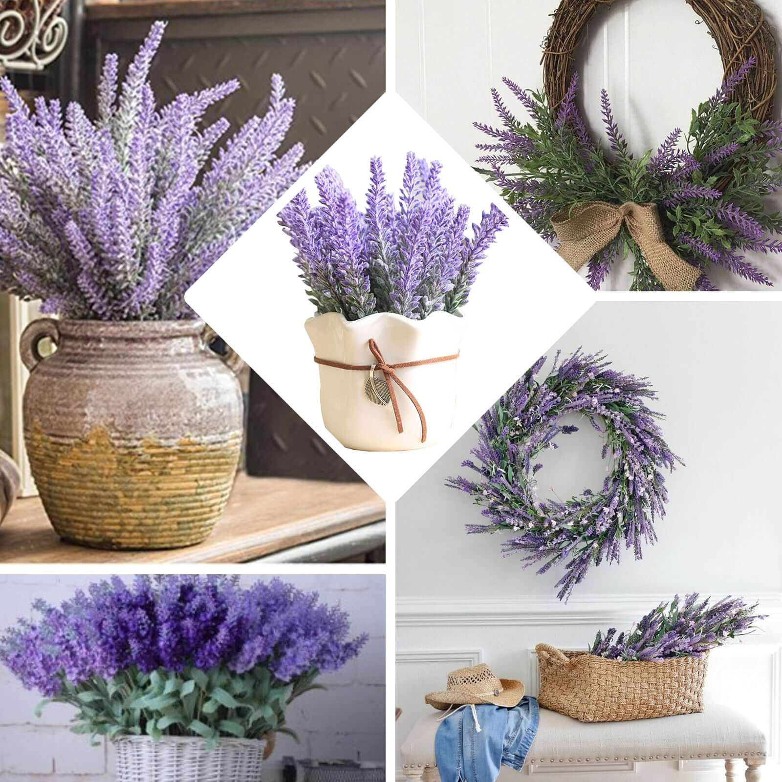 4 Bushes Artificial Lavender Lilac Flower Plant Stems Greenery Bouquet 14