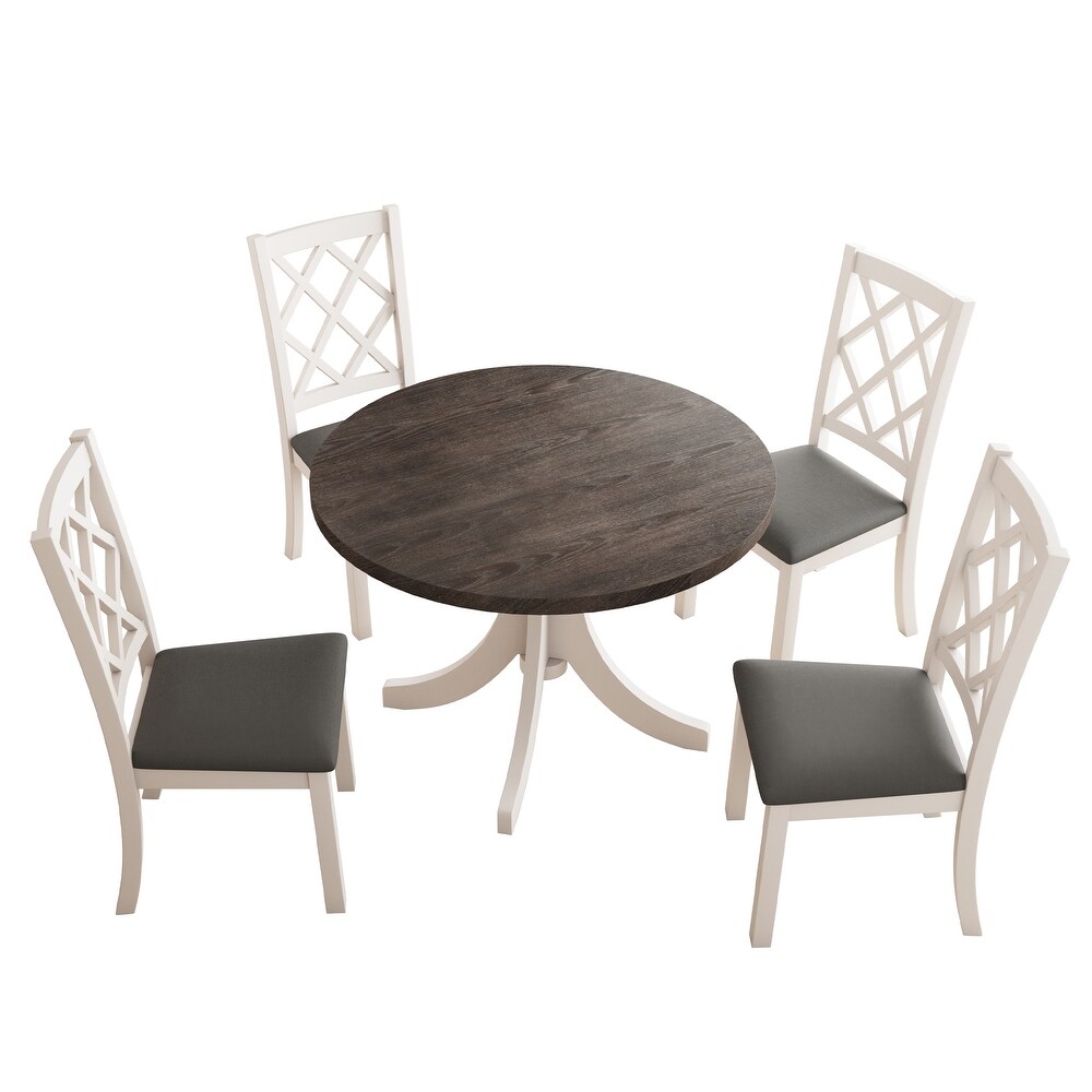 5 Piece Round Dining Table Set with Upholstered Chairs