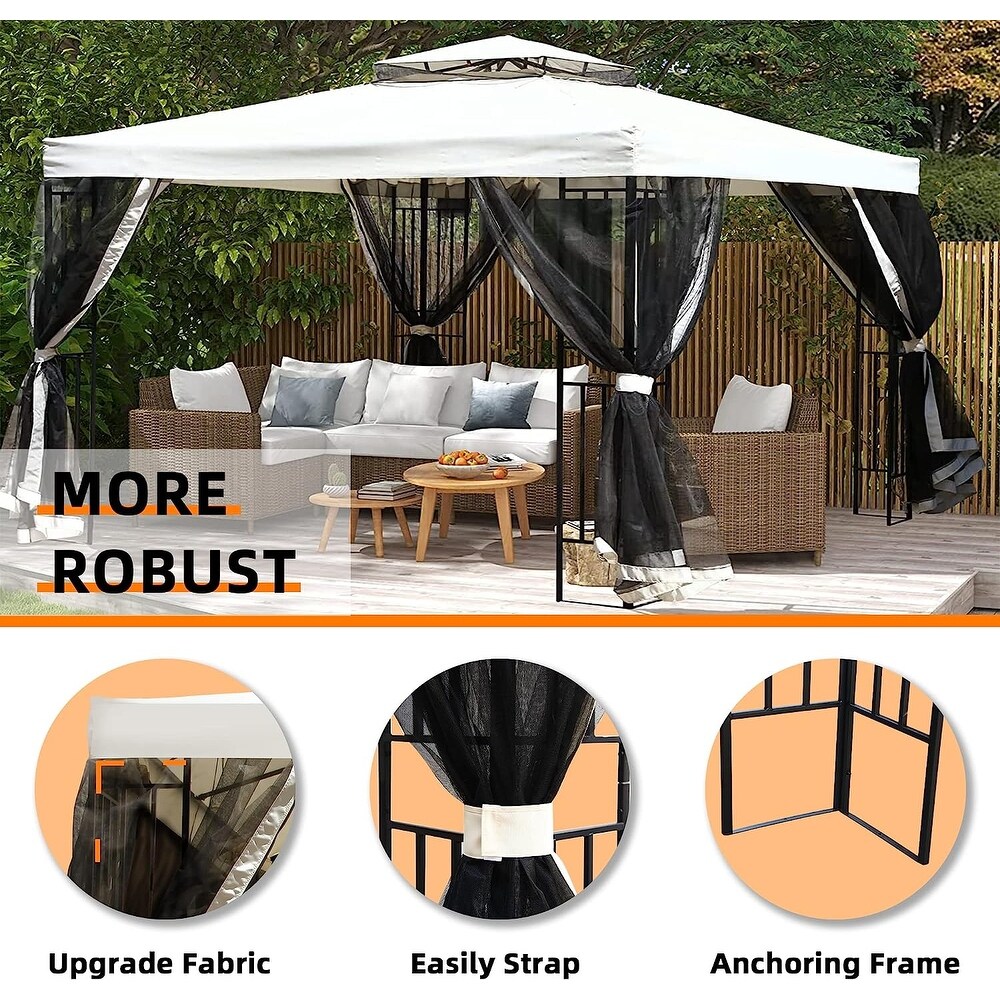 Outdoor Gazebo 10x10ft  Garden Gazebo Tent for Parties with Netting  Double Roof  Steel Structure   Ideal for Beach Trips