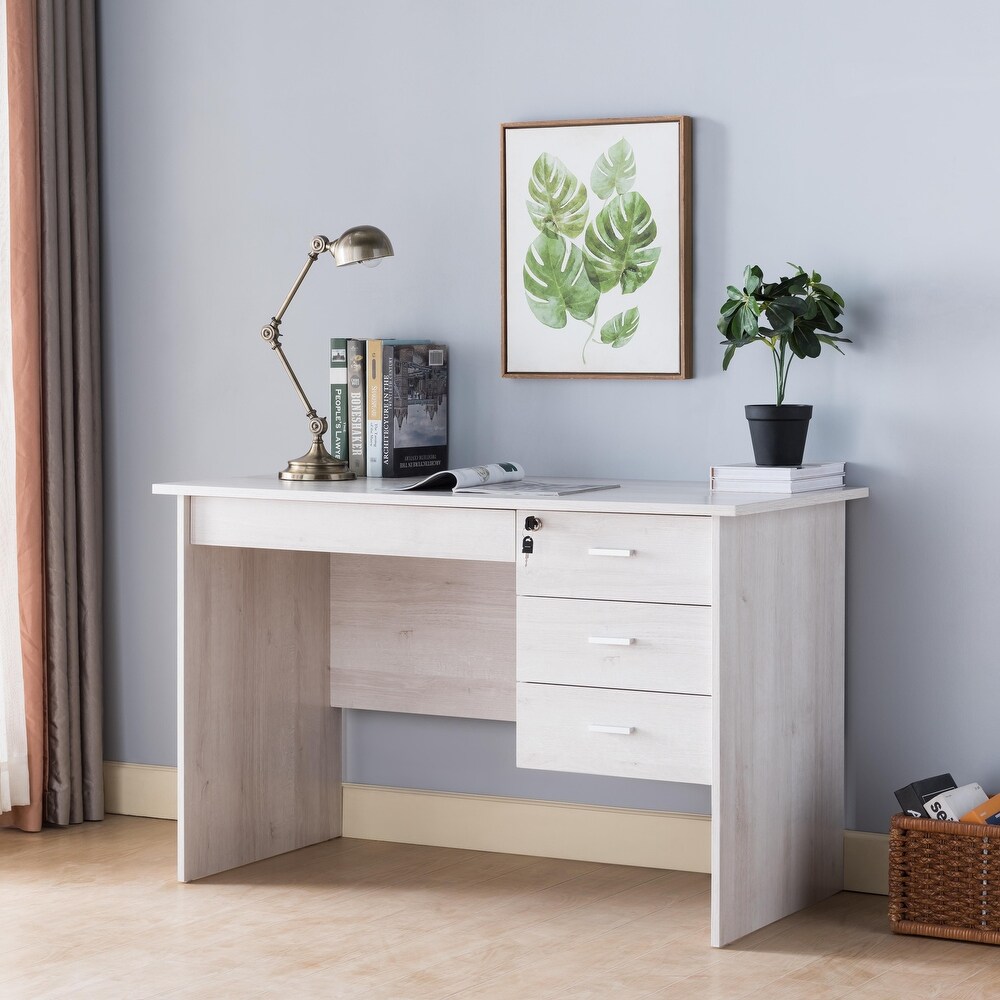 Q Max Writing Desk With Lockable Drawers In White Oak Finish