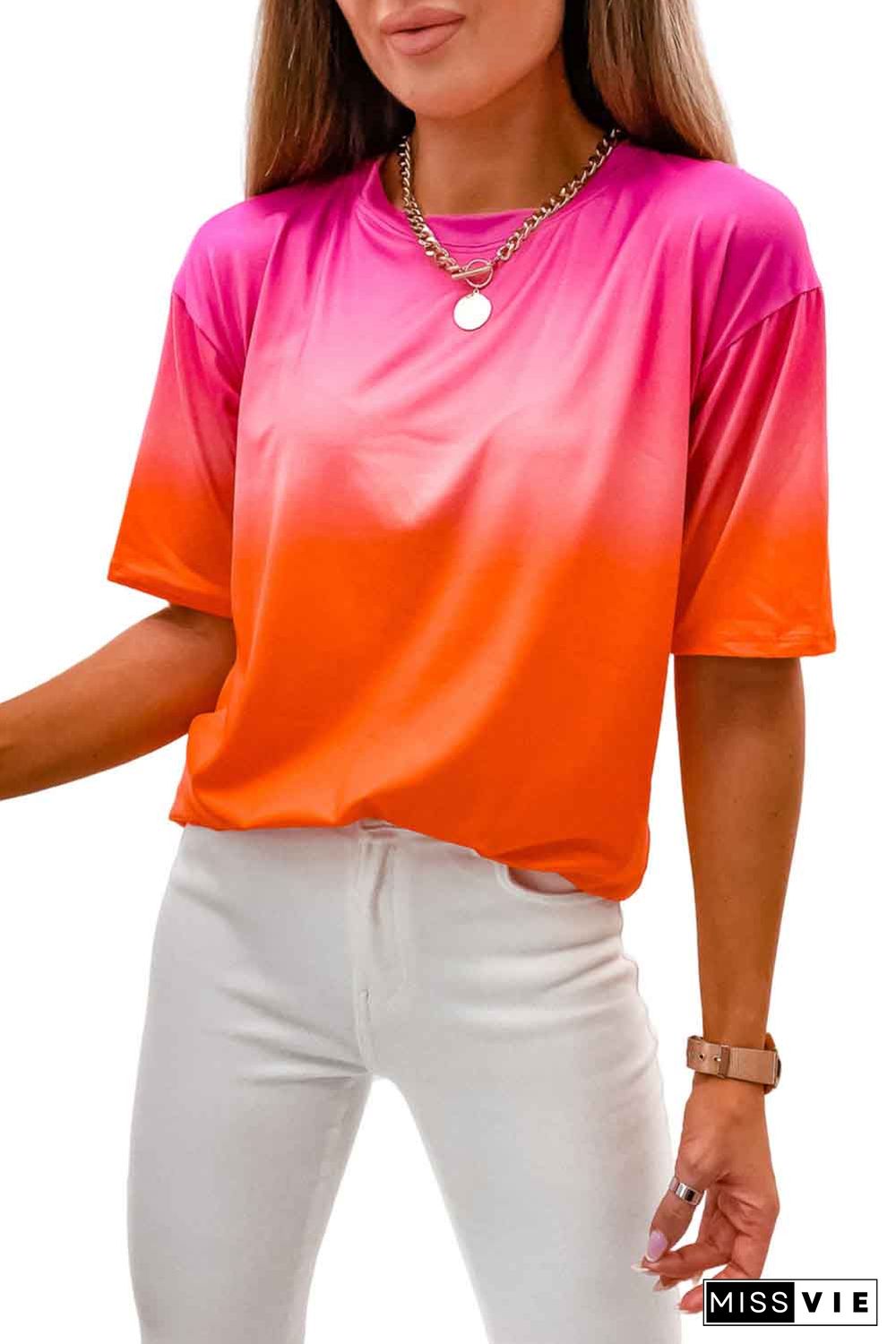 Orange Gradient Short Sleeve Round Neck T-Shirt