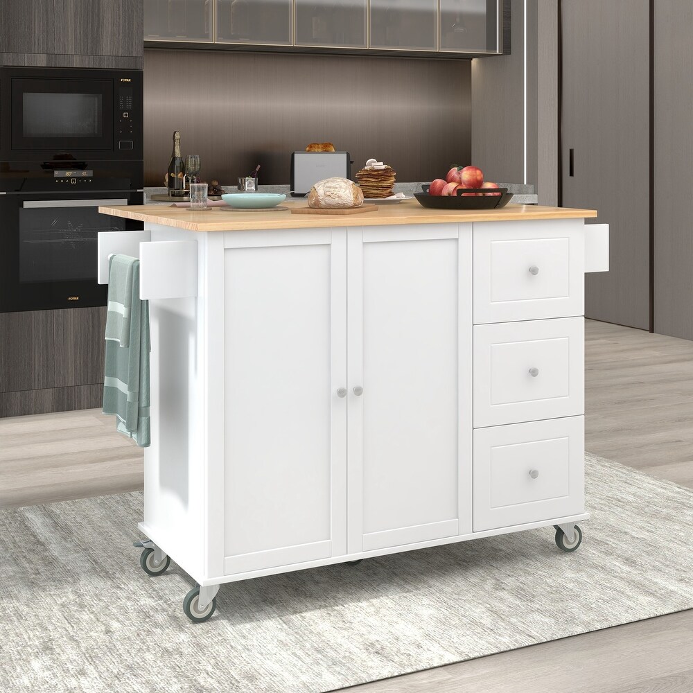 Kitchen Island with Drop Leaf   Solid Wood Top and Storage Cabinet