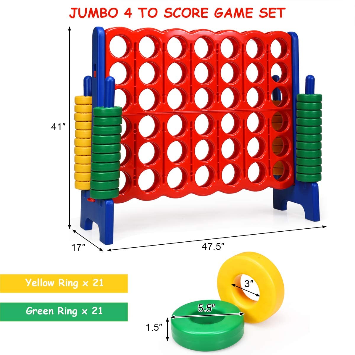 Costzon Giant 4-in-A-Row, Jumbo 4-to-Score Giant Games for Kids & Adults, With Carrying Bag