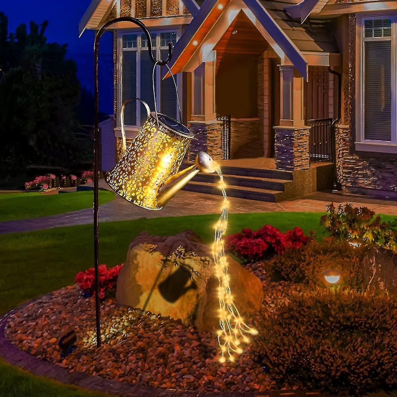 Night Light Solar Watering Can Lights Garden Decorations - Waterproof Copper Outdoor Sculptures Star