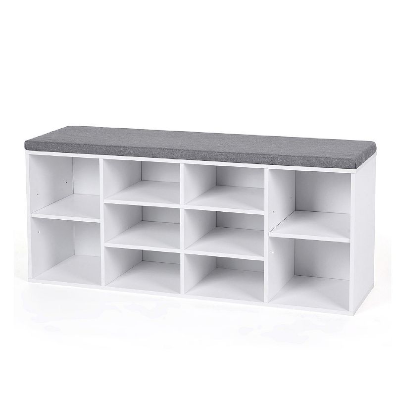 Cubbie Shoe Cabinet Storage Bench with Cushion， Adjustable Shelves