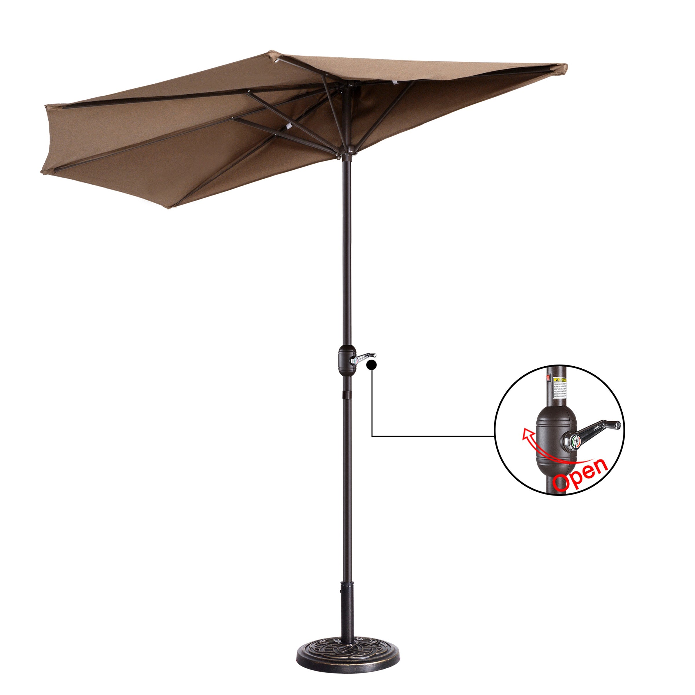 Villacera Outdoor Patio Half Umbrella, 9 ft. Steel, Brown