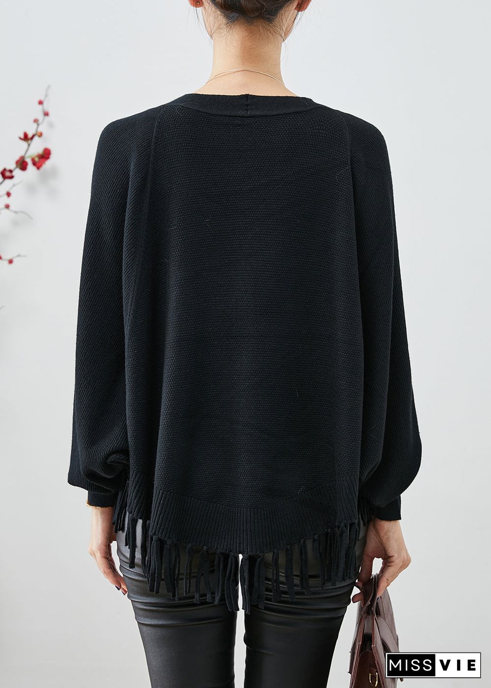 Beautiful Black Oversized Tasseled Knit Coats Fall