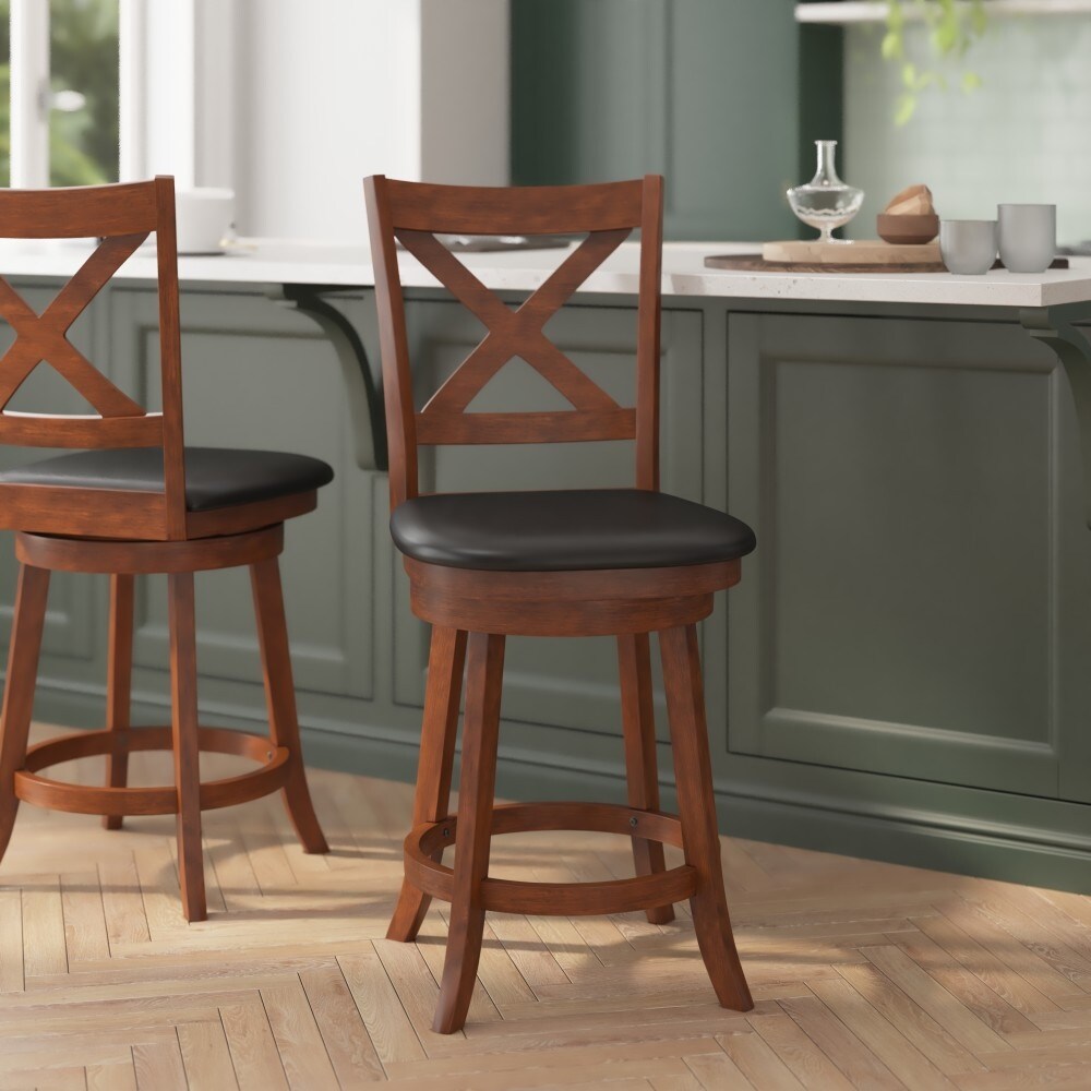 Commercial Wooden Swivel Upholstered Counter Stool