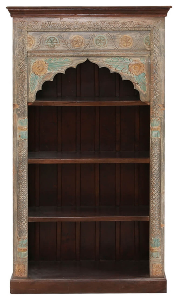 Kroonstad Hand carved Mango Wood 71 quotArched Bookcase   Mediterranean   Bookcases   by Sierra Living Concepts Inc  Houzz