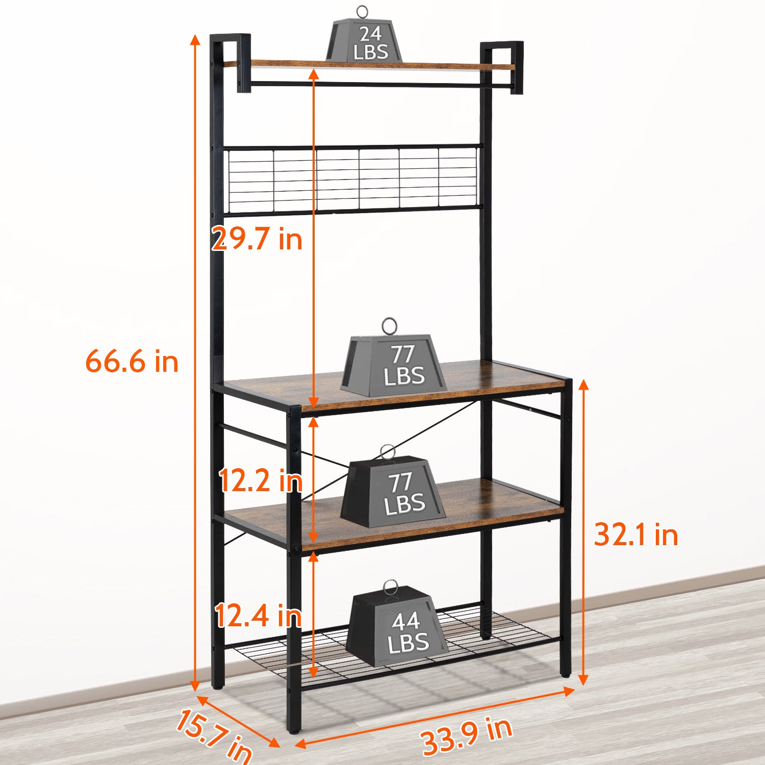 PayLessHere Kitchen Bakers Rack with Storage，4-Tier Microwave Stand Kitchen Storage Rack Kitchen Utility Cabinet Coffee Bar with Shelves for Kitchen，Rustic Brown