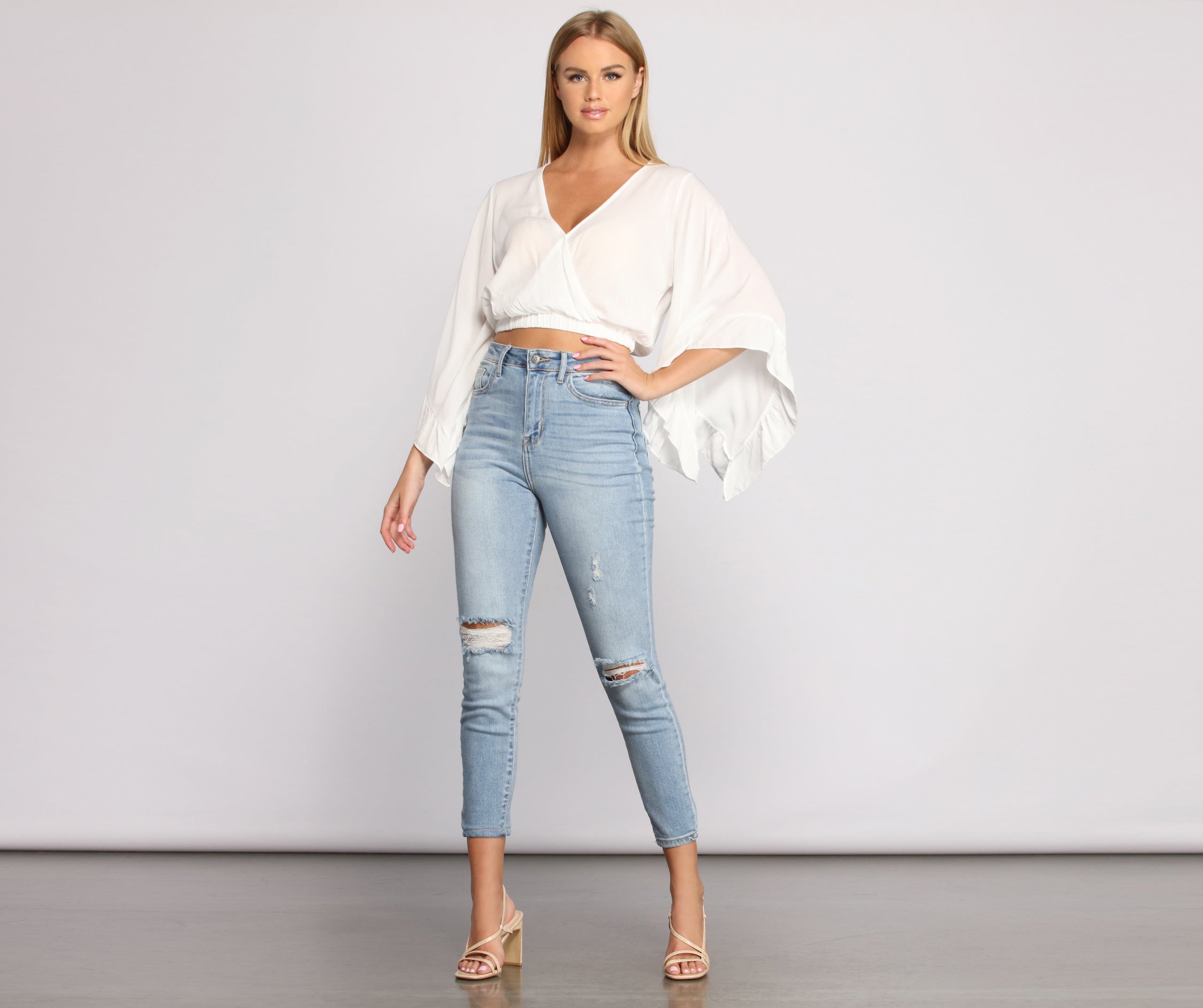 Bohemian Babe Cropped Ruffled Sleeve Top