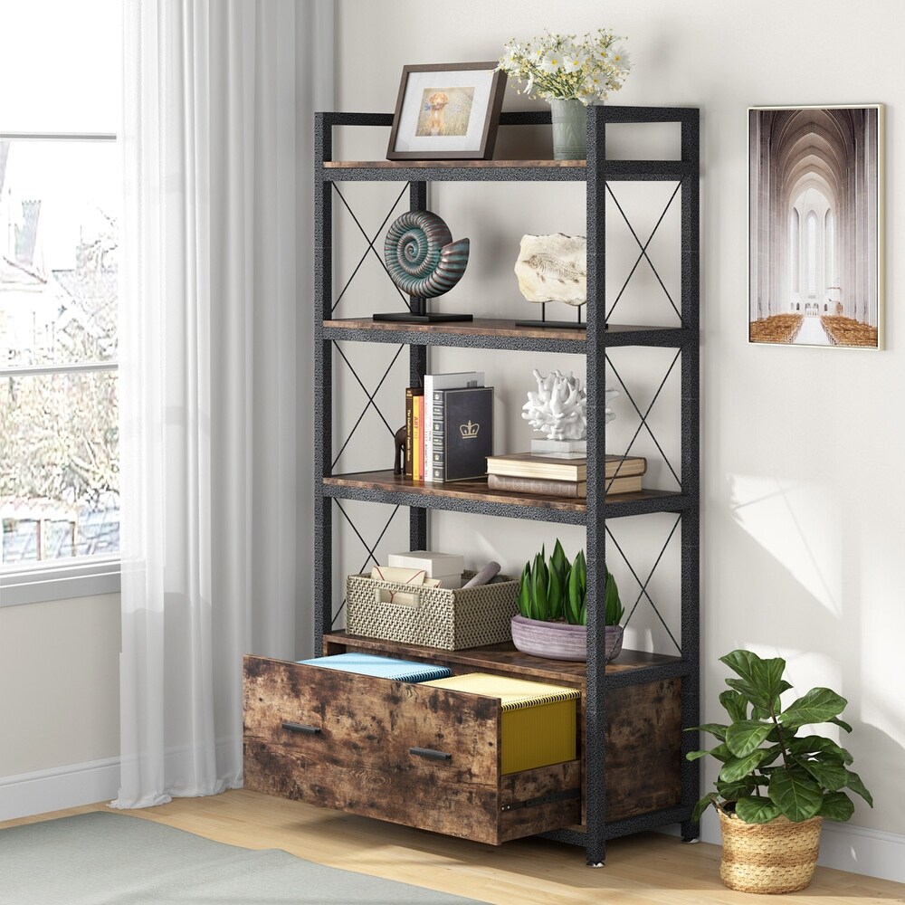 Lateral File Cabinet with Bookshelves  Printer Stand Filing Cabinet Bookcase with Drawer