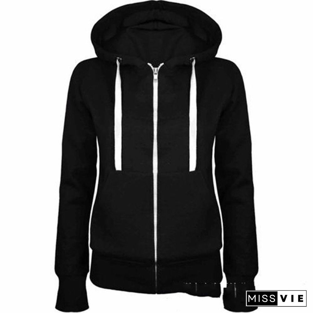 Women's Fashion Casual Loose Hooded Zipper Fleece Sweatshirt Coat