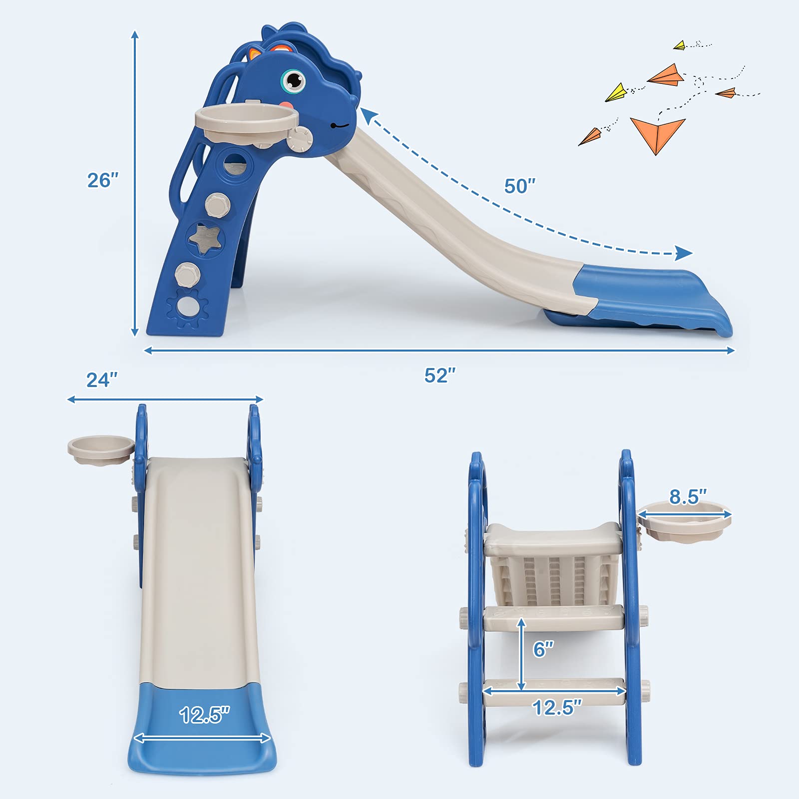 BABY JOY 3 in 1 Slide for Kids, Freestanding Baby Game Slide with Extra Long Slipping Slope