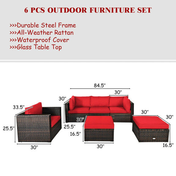 Costway 43698701 6 Pcs Patio Rattan Furniture Set ...