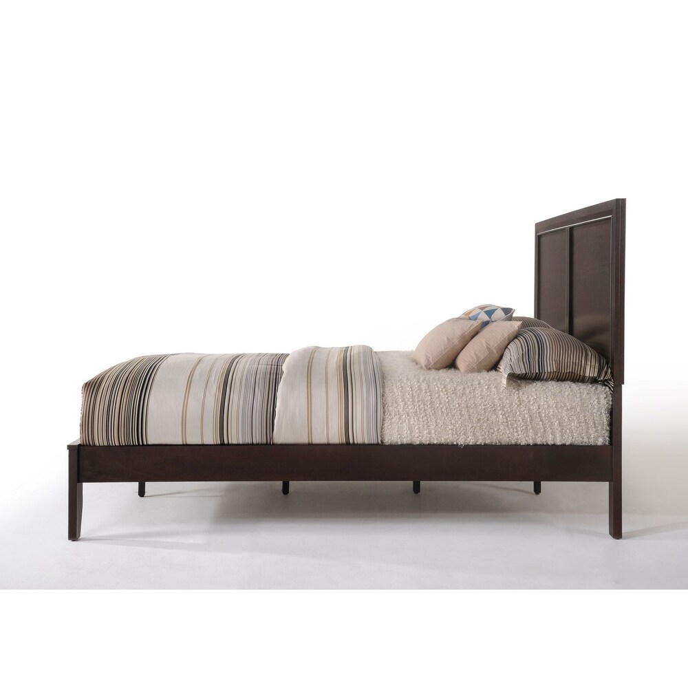 Madison Queen Bed in Espresso with Raised Molding Trim Headboard and Wood Tapered Leg