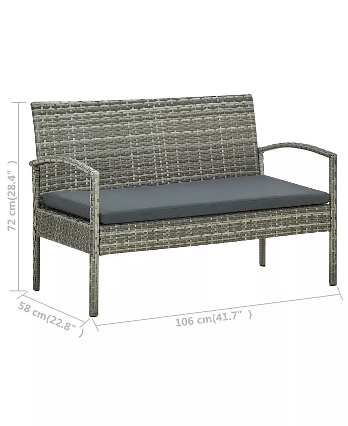 vidaXL 3-Seater Patio Sofa with Cushion Gray Poly Rattan