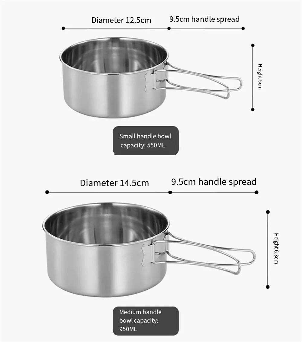 High Quality Picnic Tableware Kitchen Supplies 304 Stainless Steel Camping Pot Set