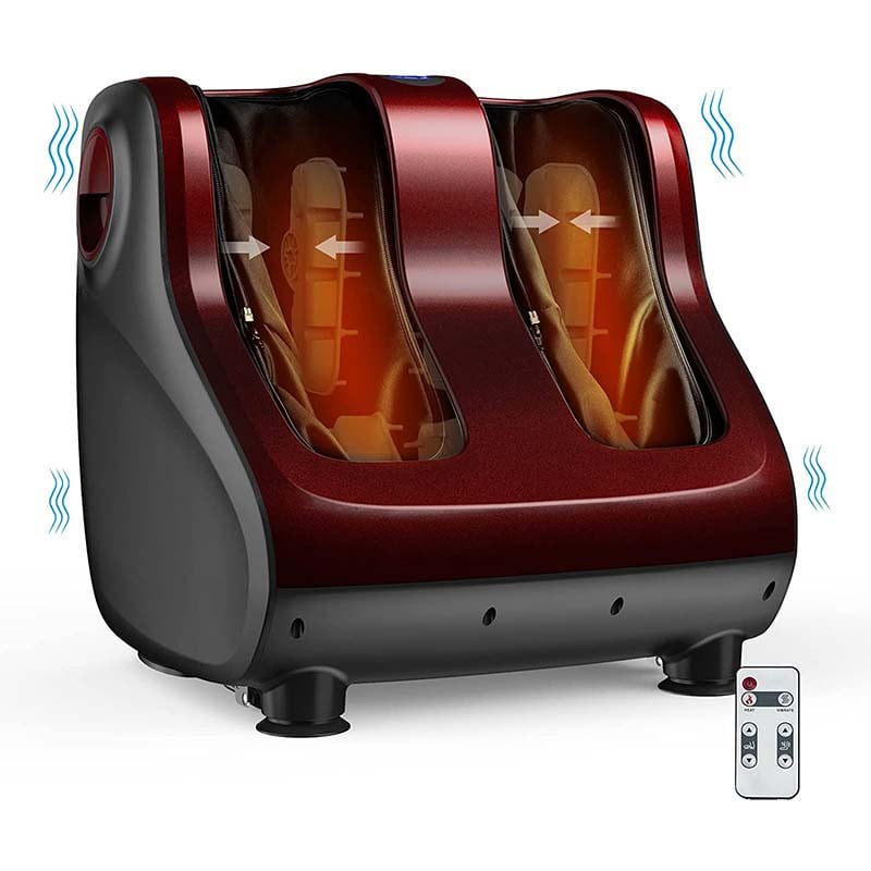 Foot & Calf Massager with Heat & Remote, Shiatsu Kneading Electric Massage Machine with Adjustable Tilt Base, Timer, LCD Screen