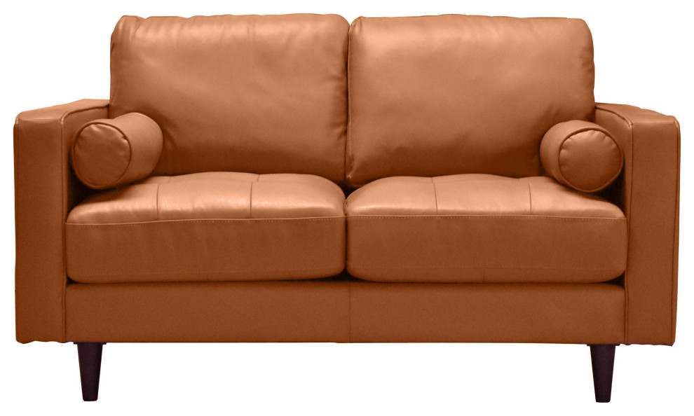 Lea Unlimited Amara Traditional Leather  ampWood Loveseat in Cognac Brown   Midcentury   Loveseats   by Lea Unlimited Inc.  Houzz