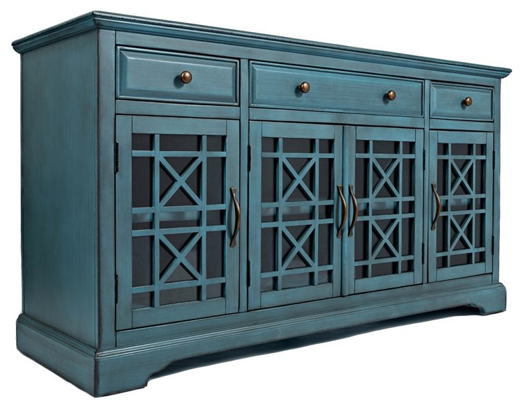 Koi 60 Inch Wood TV Media Entertainment Center  Crossed Design  Antique Blue   Transitional   Entertainment Centers And Tv Stands   by Homesquare  Houzz