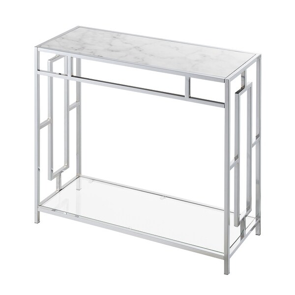 Porch and Den Woodmere Faux Marble Glass Hall Table with Shelf