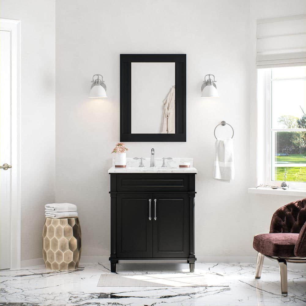 Home Decorators Collection Aberdeen 36 in W x 22 in D x 345 in H Bath Vanity in Black with White Carrara Marble Top