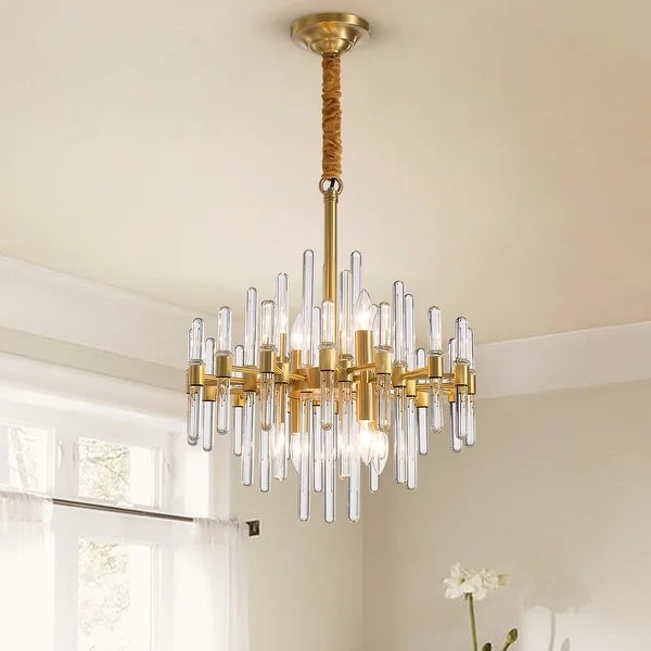 24 in. Gold Modern Crystal Chandelier 10-Light Drum Crystal Glass Chandelier Kitchen Island Pendant Lighting for Dining Room