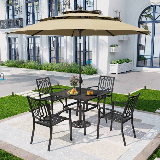 5pc Metal Indoor outdoor Square Dining Table With Arm Chairs amp Umbrella Hole Captiva Designs