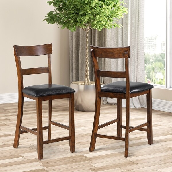 Set of 2 Barstools Wooden Counter Height Chair with Backrest