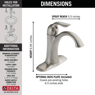 Delta Lahara Single Hole Single-Handle Bathroom Faucet with Metal Drain Assembly in Stainless 538-SSMPU-DST