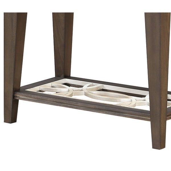 Wood and Glass Side Table with Cut Out Design， Brown - 25 H x 26 W x 14 L Inches